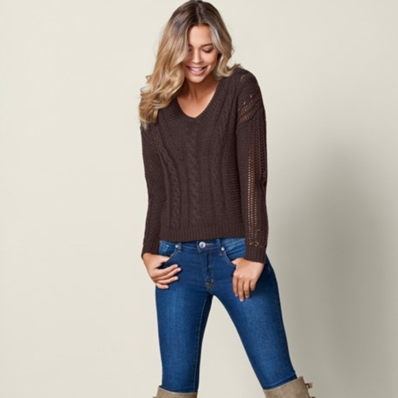 VENUS NWOT Lace Up Detail Sweater Brown - Picture 6 of 8